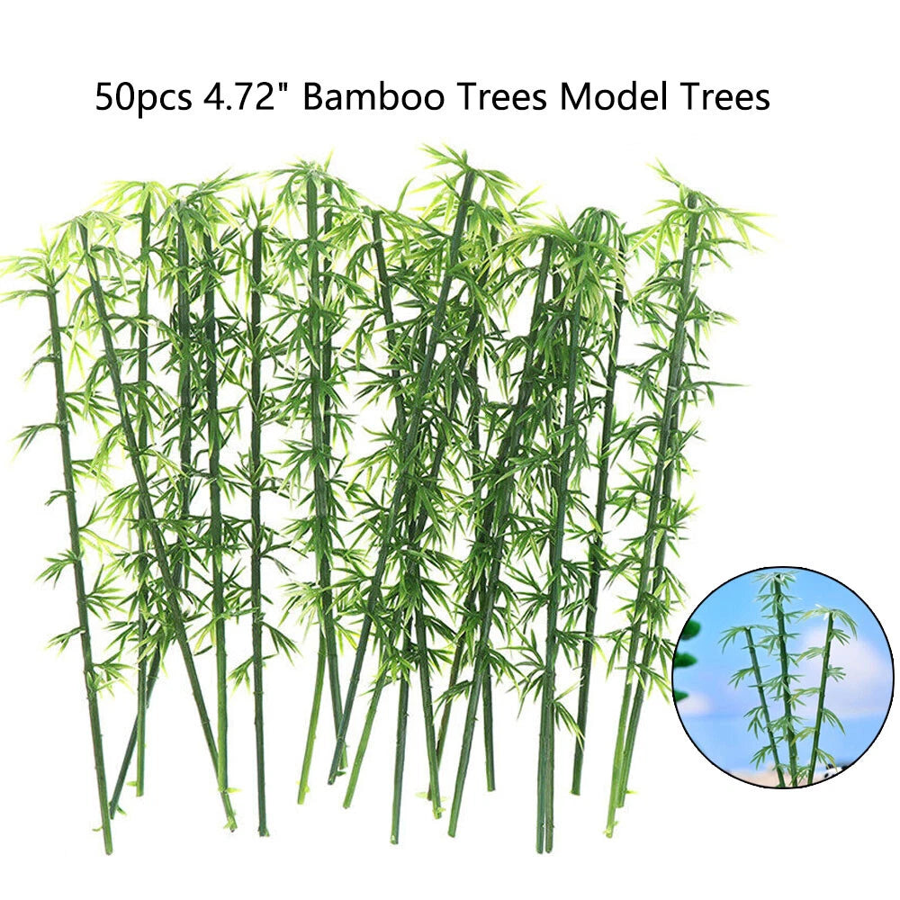 50Pcs Miniature Green Bamboo Trees for Scenery Decoration