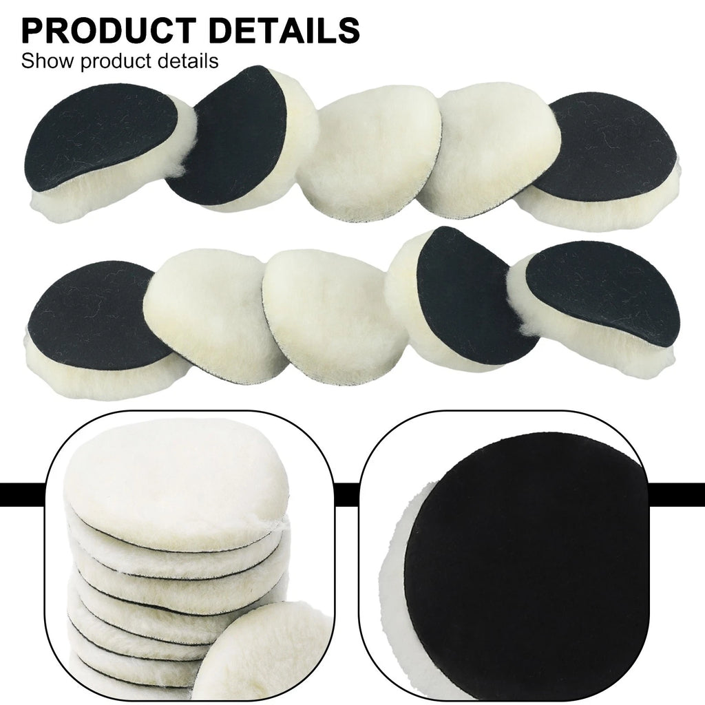 10 Piece Set of 3 Inch Wool Polishing Pads for Auto Detailing