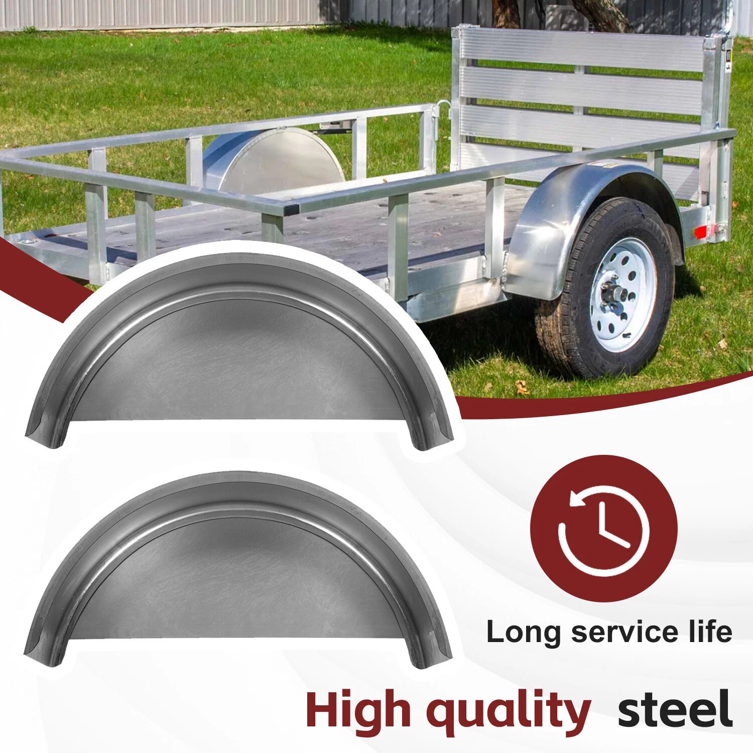 Set of 2 Single Axle Trailer Fenders for 14" 15" 16" Wheels