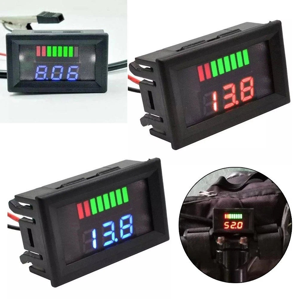 LED Digital Voltmeter Battery Gauge for Car Marine Motorcycle (12V-72V)