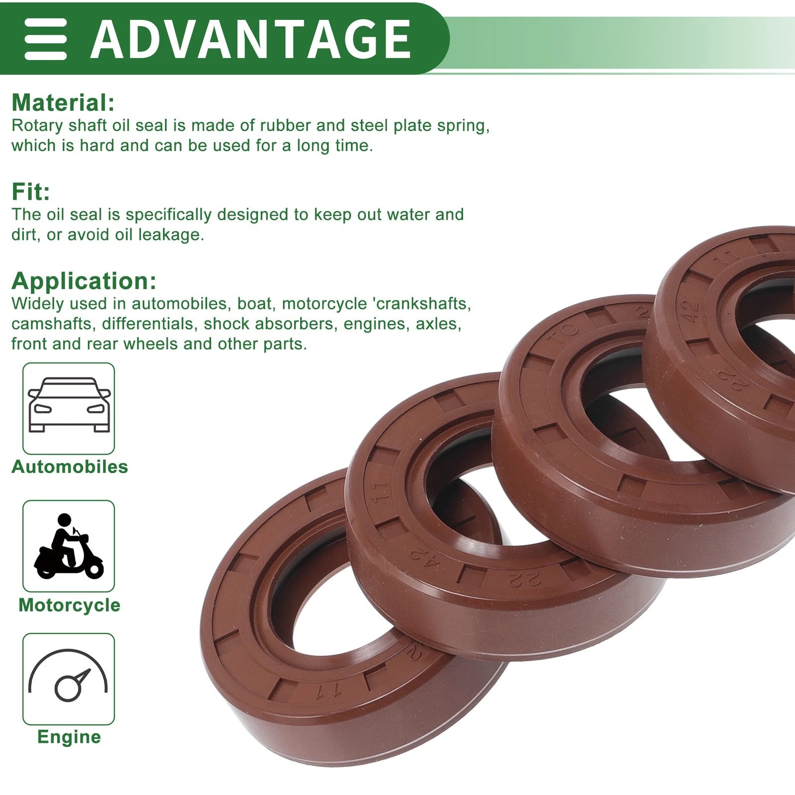 Set of 5 Oil Seal Rotary Shaft Seal FKM Rubber 22x42x11mm