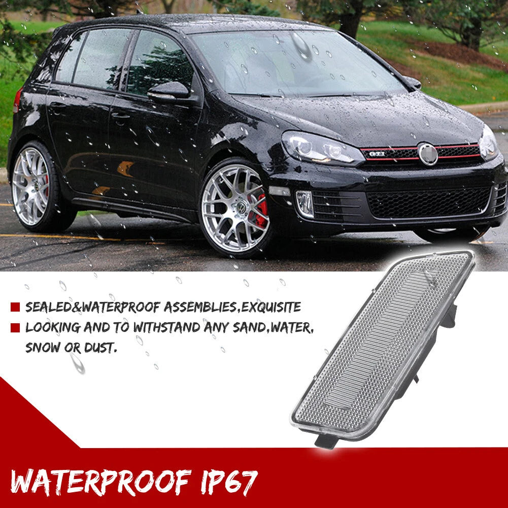 2X Clear Lens Front Bumper Side Marker Lights for VW MK6 Golf GTI (2010–2014)