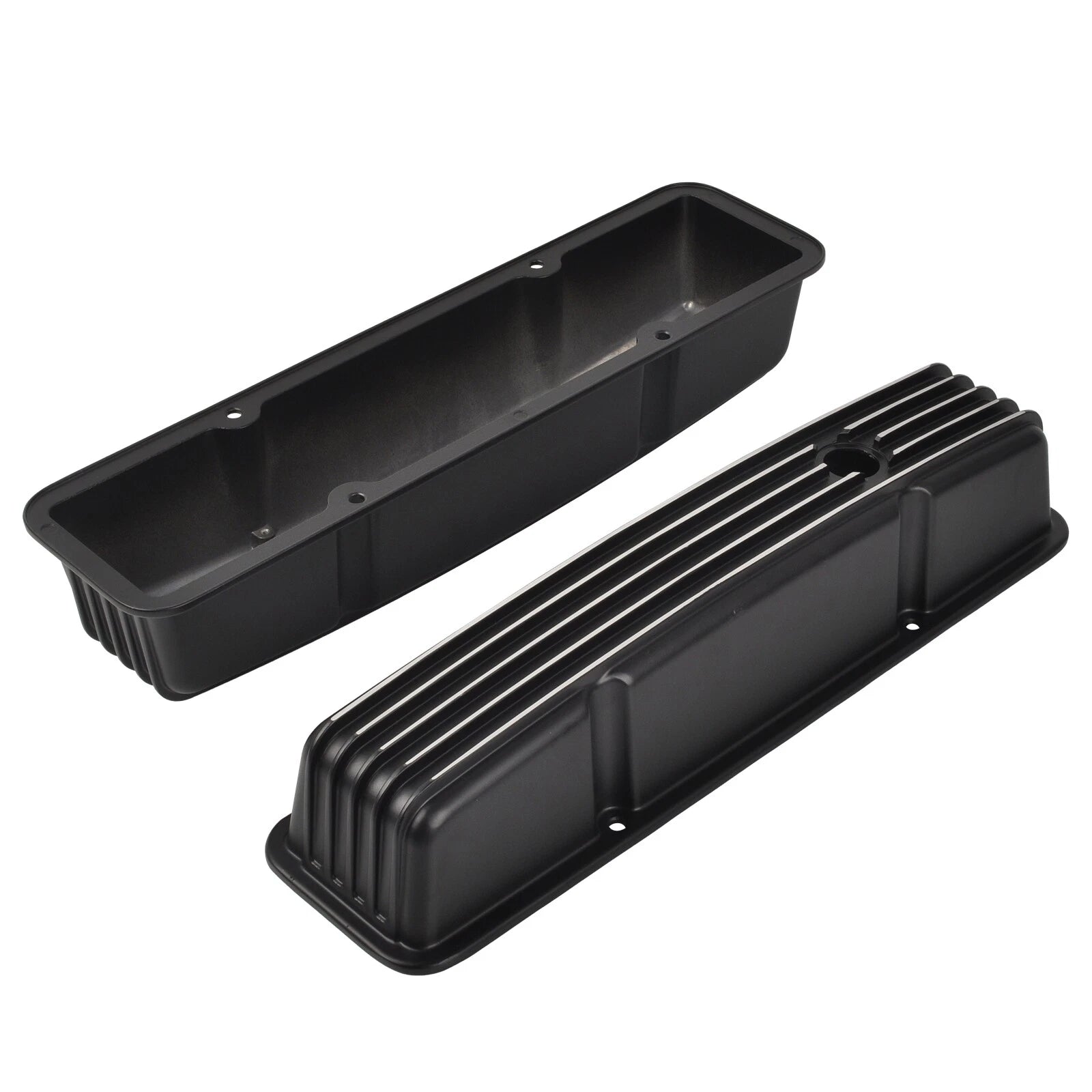 Black Finned Aluminum Tall Valve Covers for Chevy Small Block 327 350 400 (1958–1986)