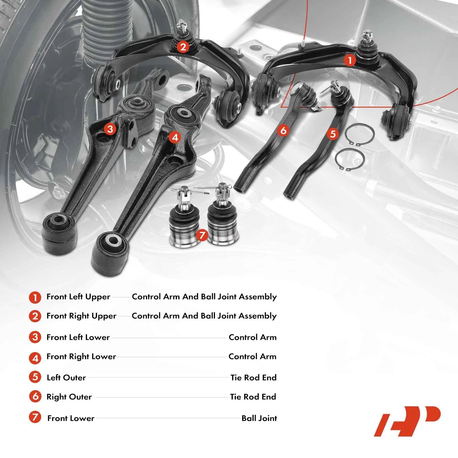 Set of 8 Front Control Arm & Tie Rod Ends for Honda Accord (1998–2002)