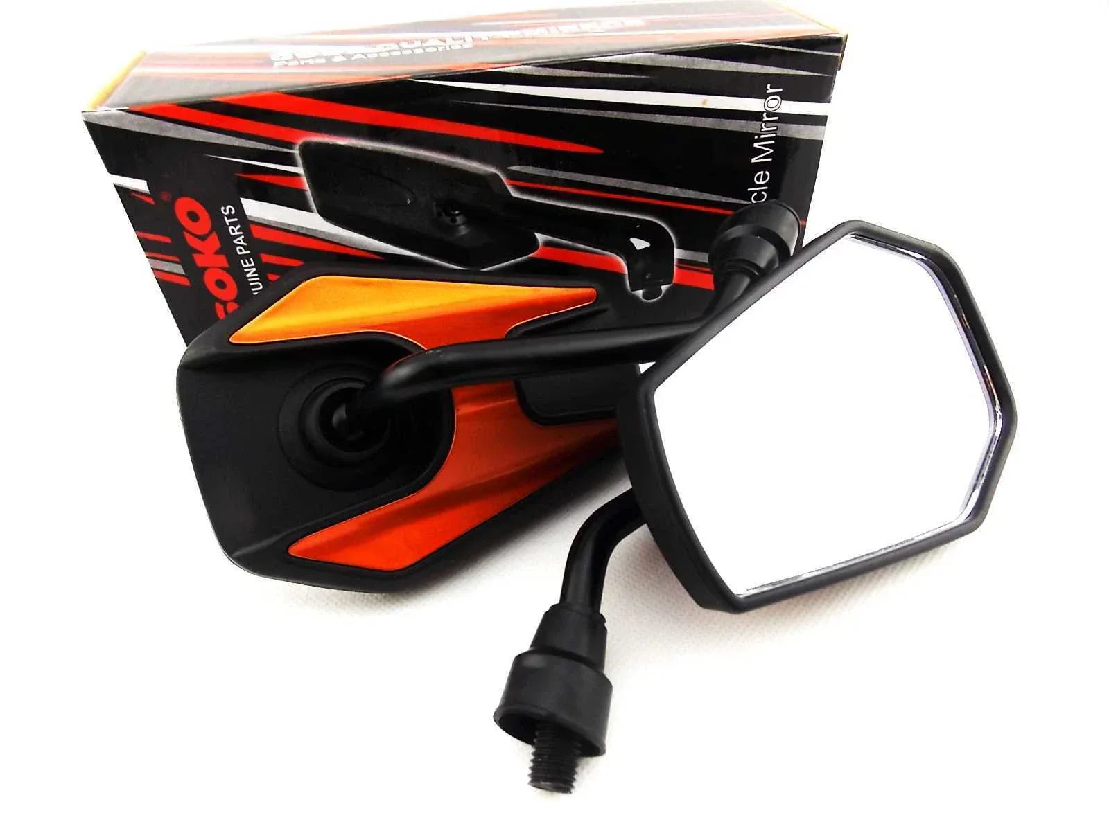 Black Orange Hex Soko Mirrors for Honda XL350 (1976-1985)