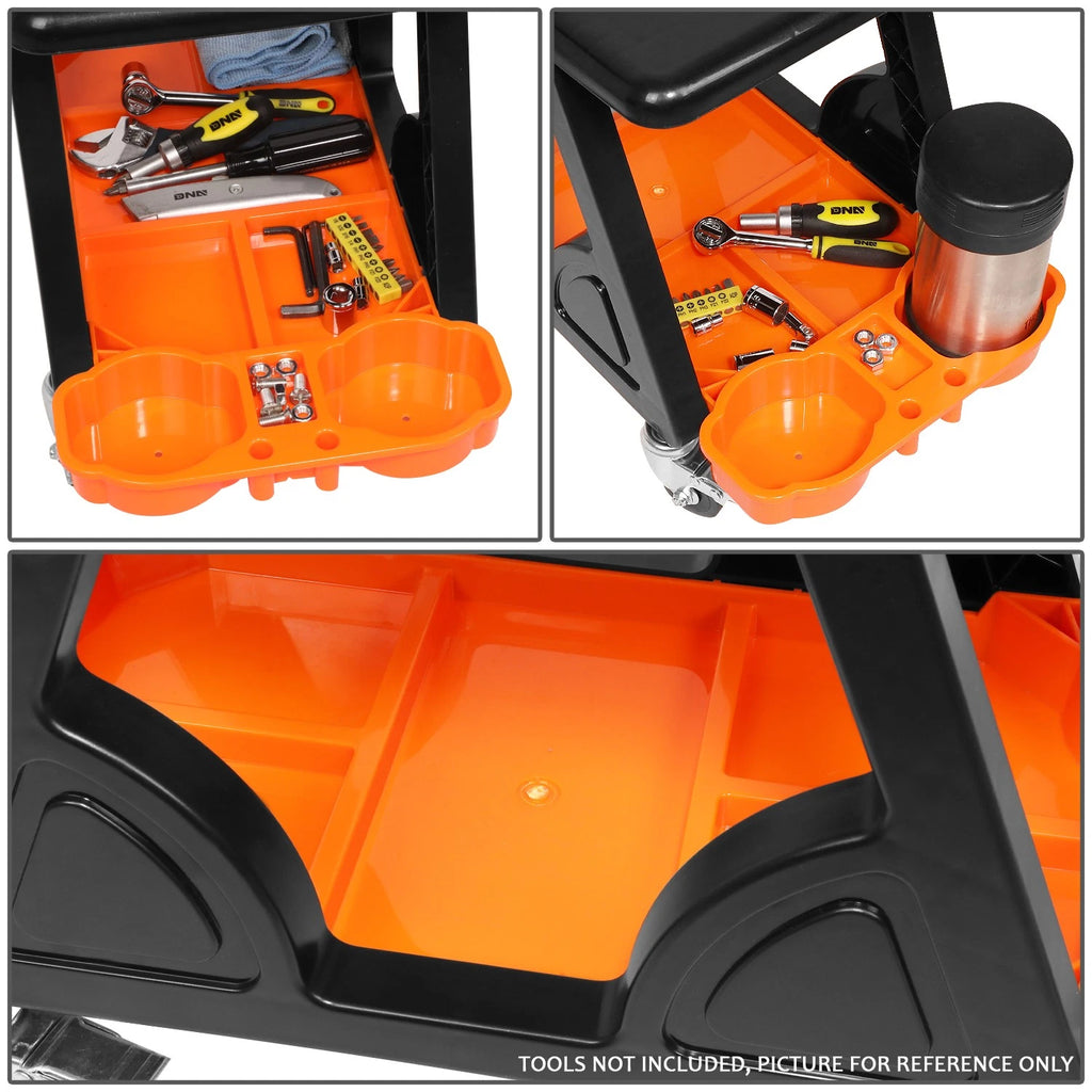Rolling Mechanic Stool with Tool Tray for Automotive Work (23" x 13.5" x 10.5")