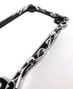 Metal Motorcycle License Plate Frame Black with Chrome Flames for Universal