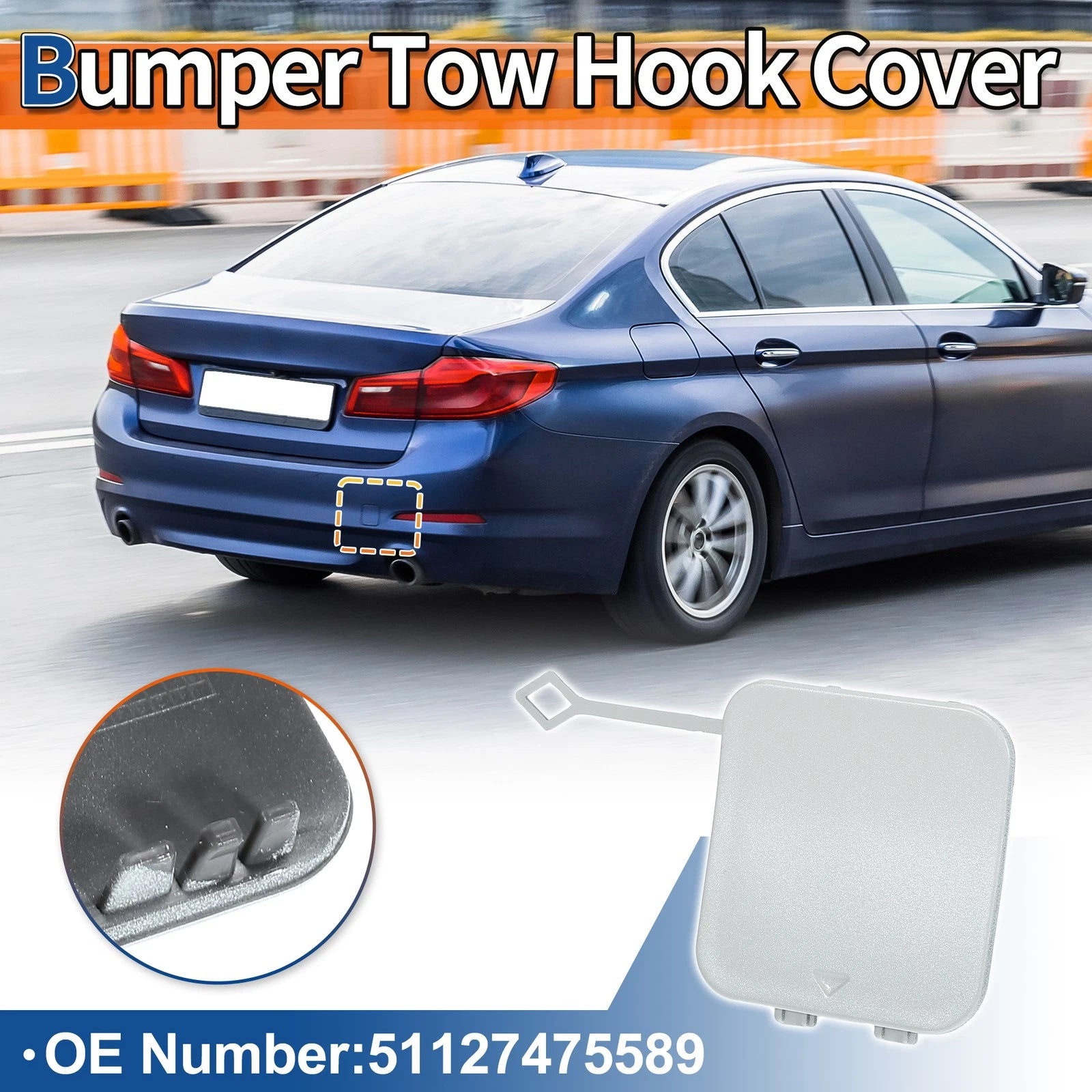 Rear Tow Hook Cover for BMW 530i 530e 540i M5 (2017–2023) No. 51127475589 White