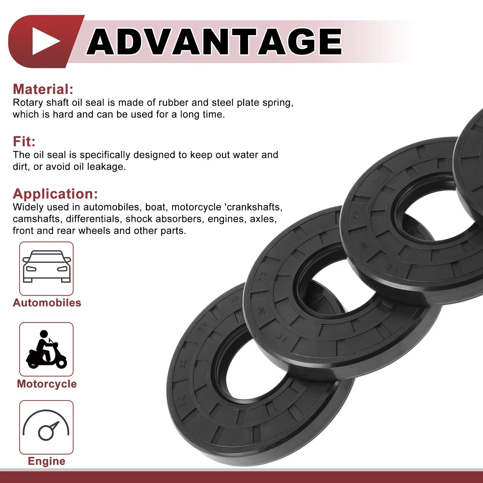 Set of 5 Rotary Shaft Oil Seals 30x72x10mm Nitrile Rubber for Various Models