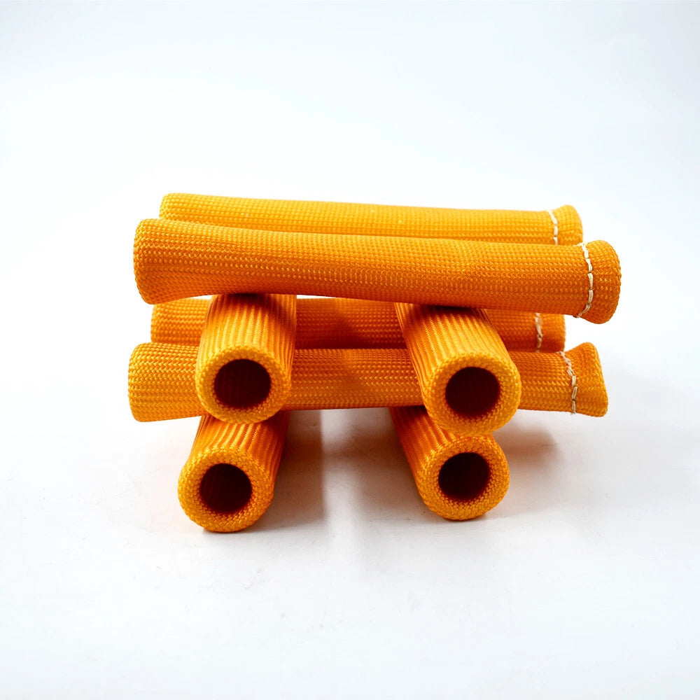 Set of 8 Orange Spark Plug Wire Protector Sleeves Heat Shield Cover