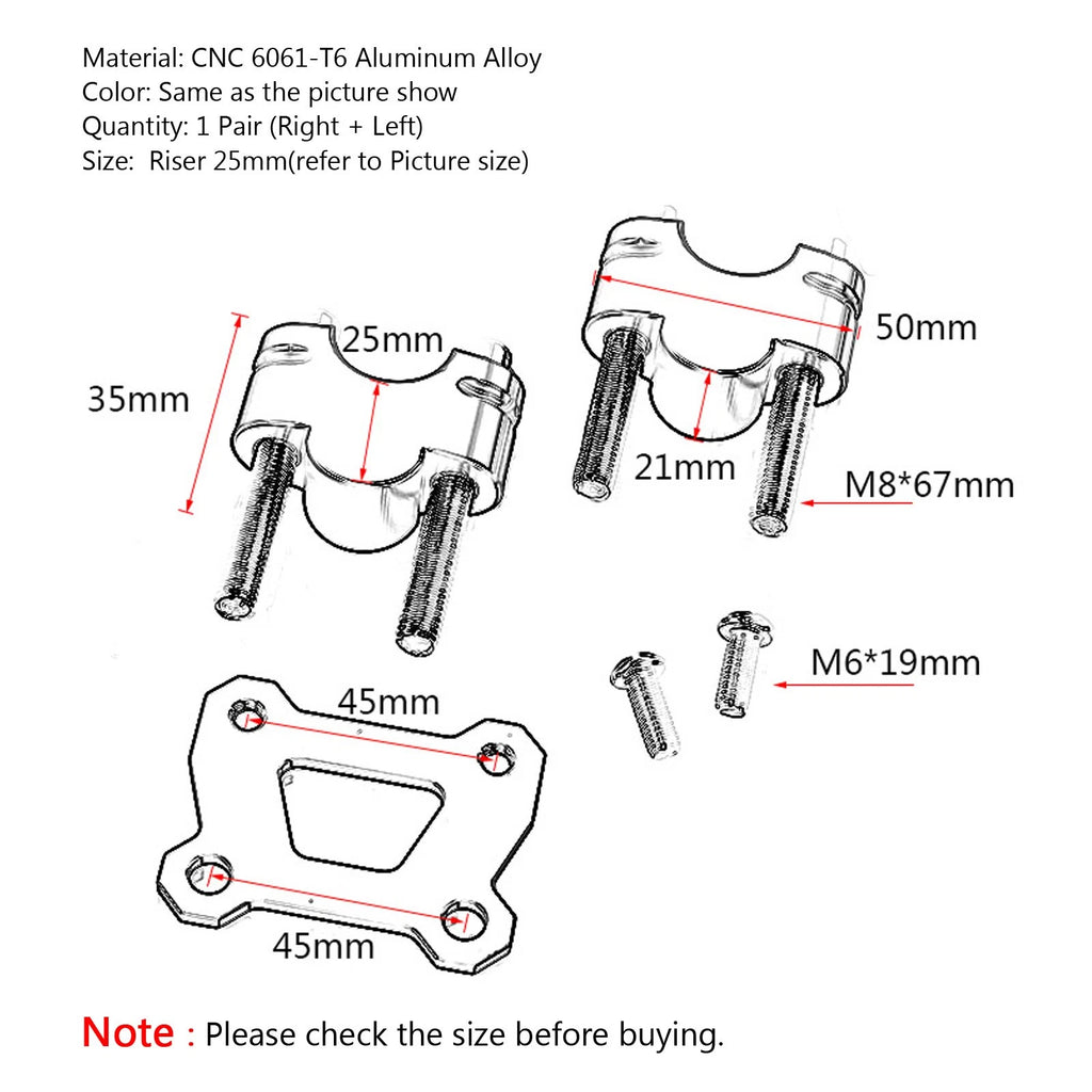 25mm Handlebar Risers for Yamaha Tracer 700 MT07 (2014–2018) Black
