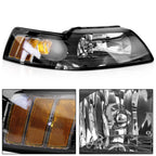 Set of 2 Black Headlights for Ford Mustang (1999-2004)