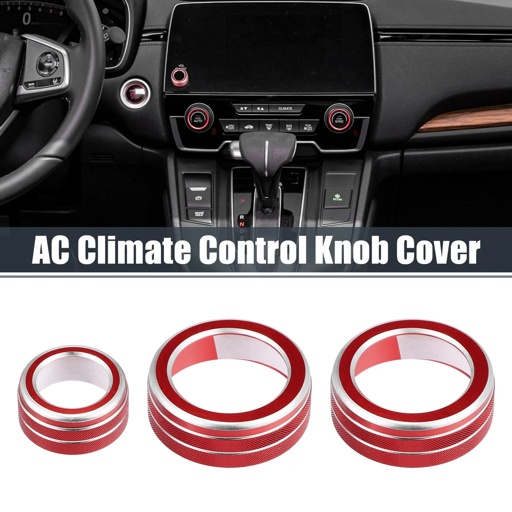 3X AC Knob Ring Covers for Honda CR-V (2017–2021) Red