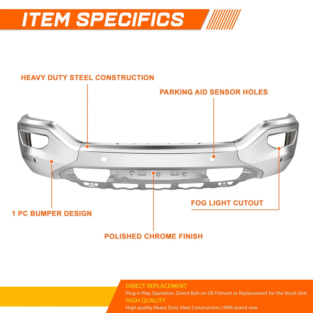 Front Bumper Face Bar for GMC Sierra 1500 Limited (2016–2019) w/ Sensor Hole