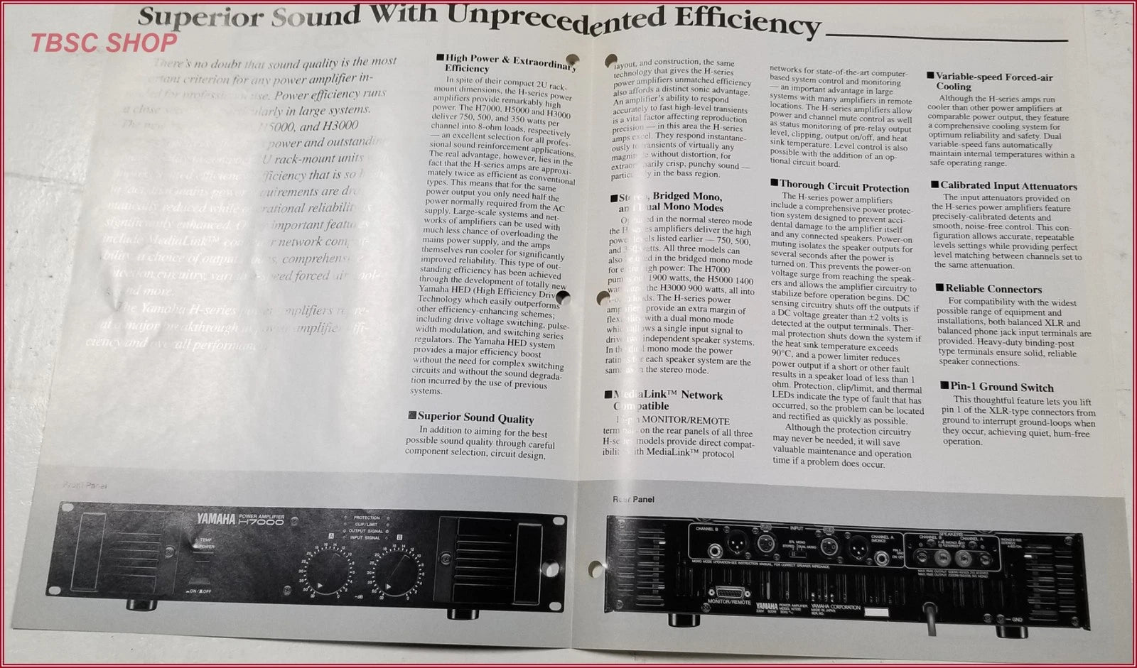 Power Amplifiers for Yamaha H7000 H5000 H3000 (Original Dealer Sales Brochure)