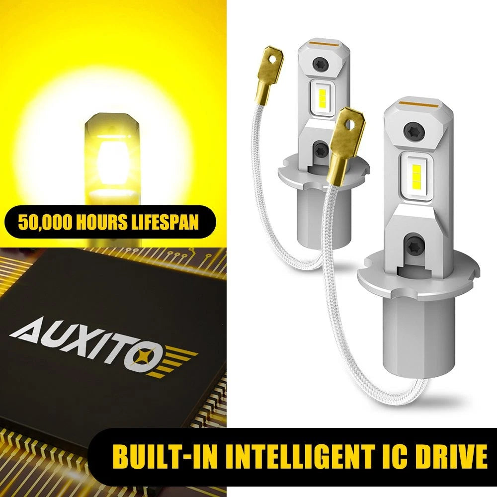 2X H3 LED Fog Light Bulbs Bright Yellow 4000LM Replacement