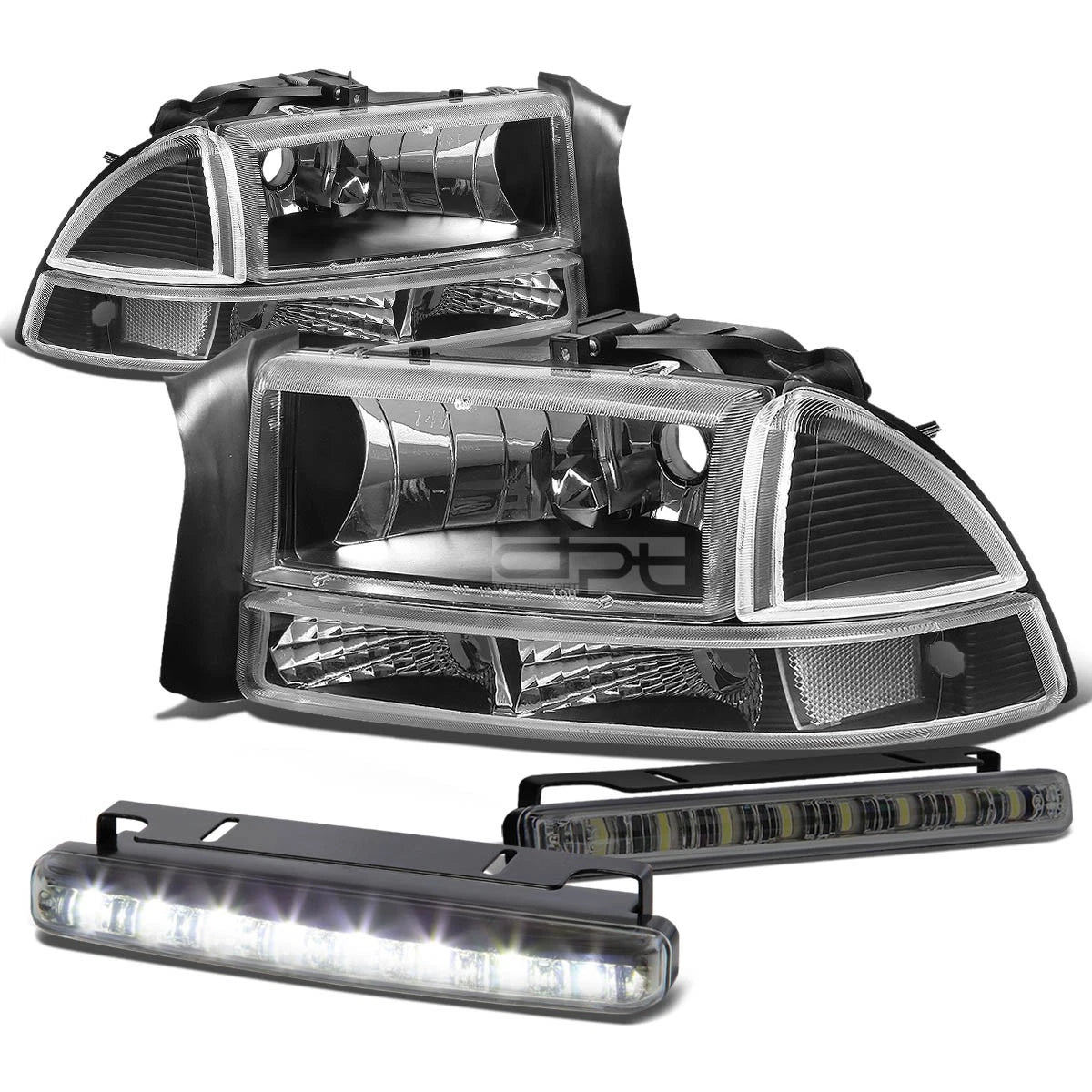 Headlight, Clear Corner, Bumper, LED Fog Light Set for Dakota/Durango (1997–2004)