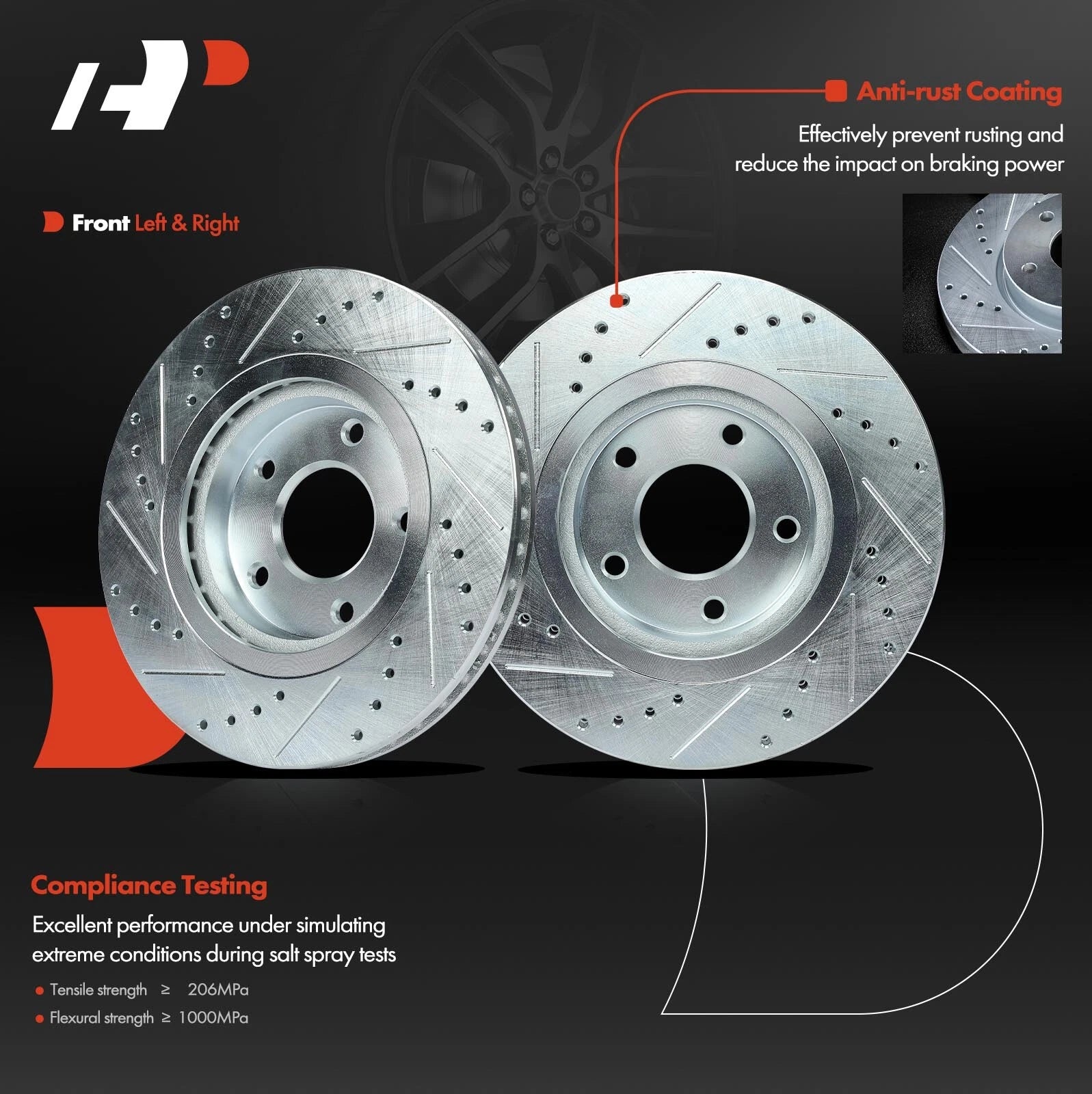 Front Drilled Brake Rotors & Ceramic Pads for Nissan Sentra (2017)