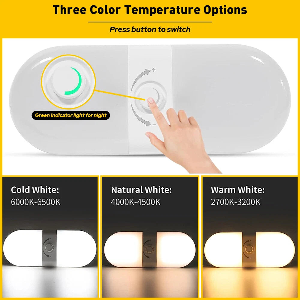 3 Color Dimmable 12-24V RV Ceiling Double Dome Light for Camper Trailer