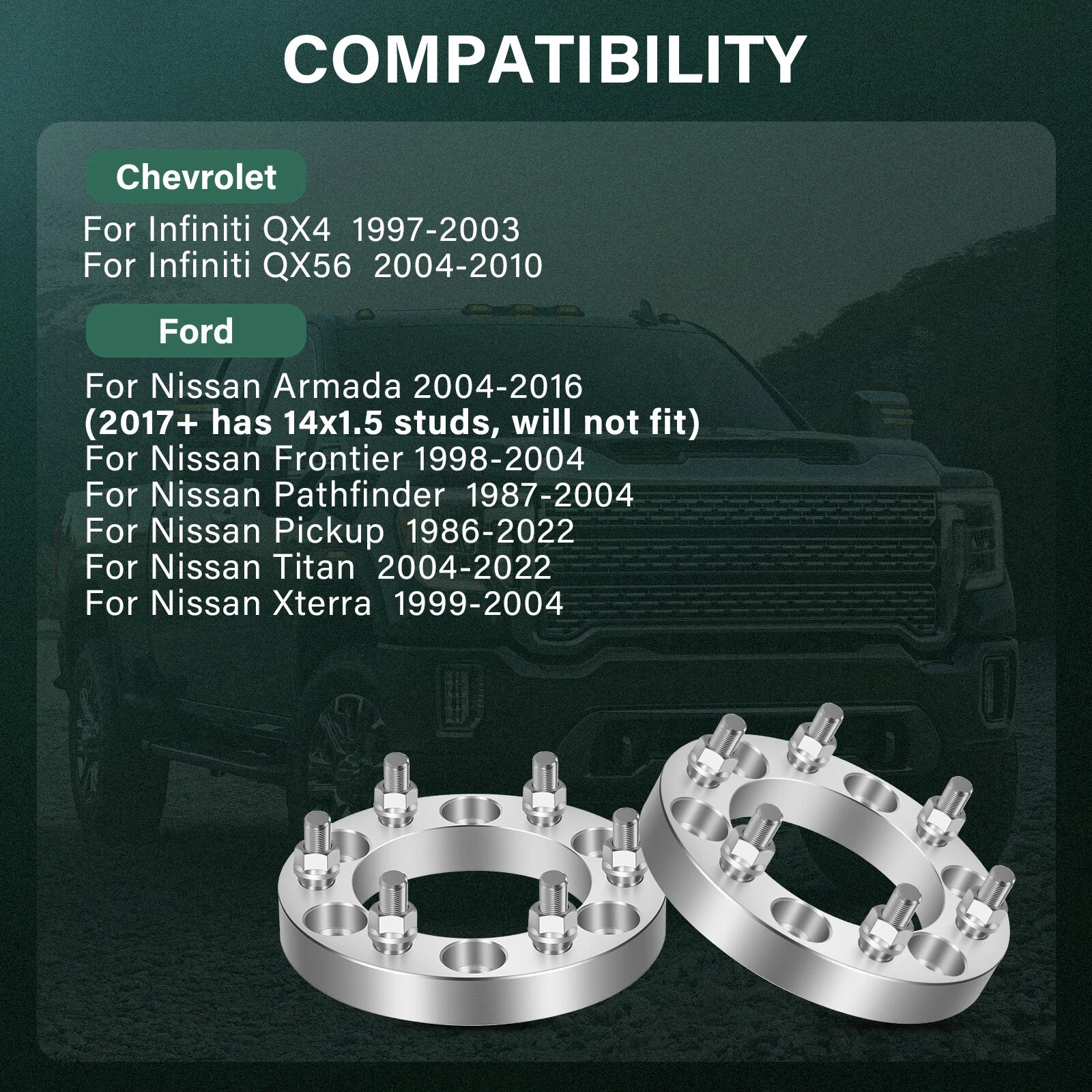 Set of 4 Wheel Spacers 6x5.5 1" 12x1.25 for Nissan Frontier Armada Titan Xterra (2000)