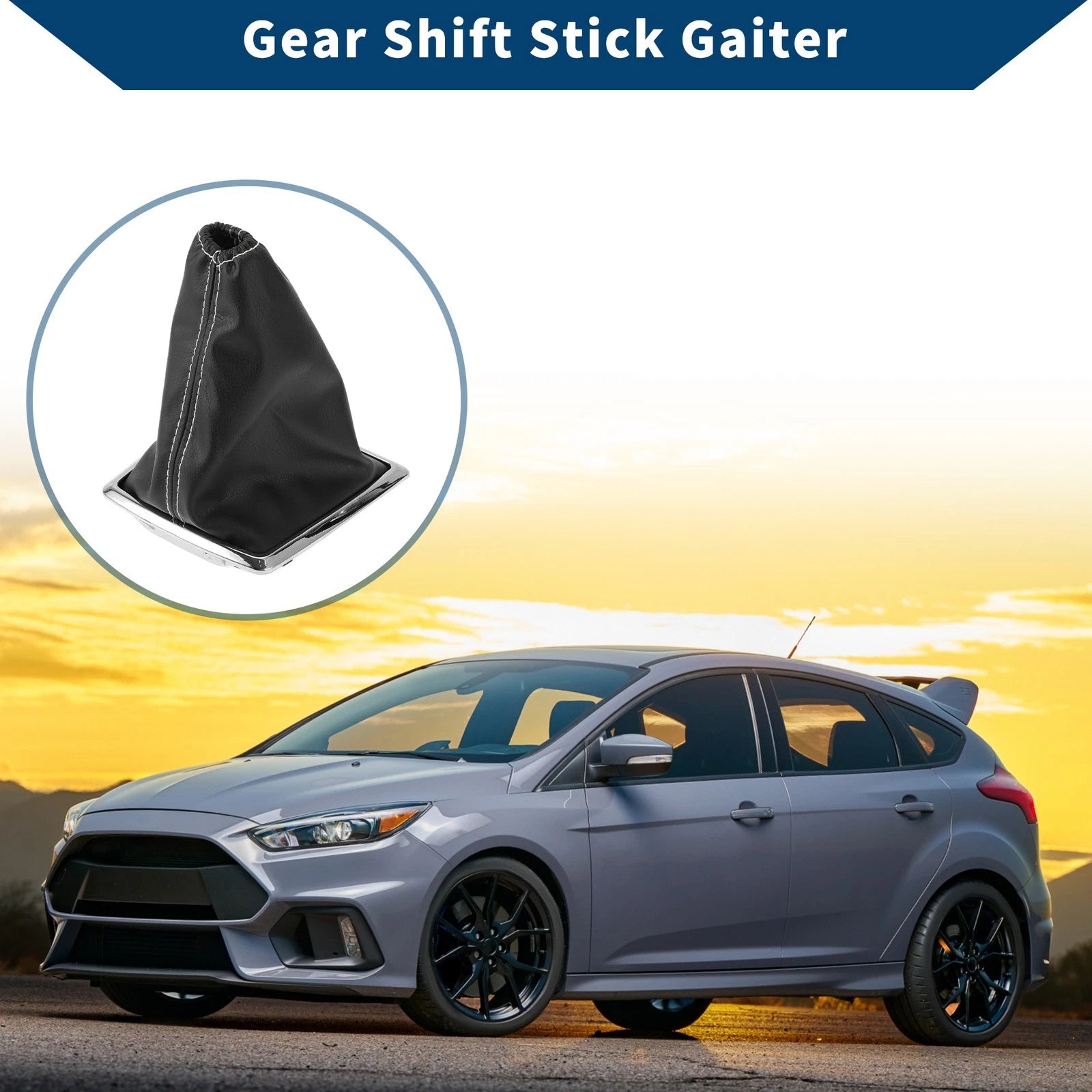 1 Pc Gear Shift Gaiter for Ford Focus (2005–2012) Black White Leather