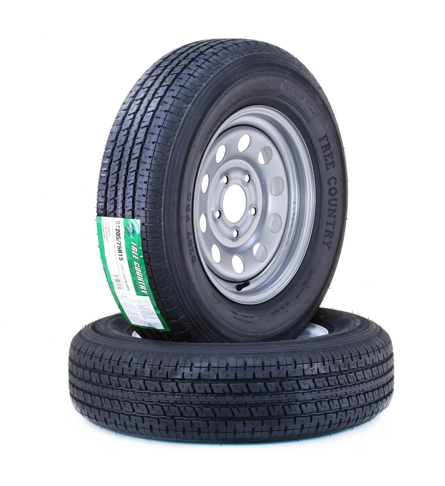 2X FC Trailer Tire Assembly ST205/75R15 8-Ply D 107M 5 Lug x 5" Silver Mod