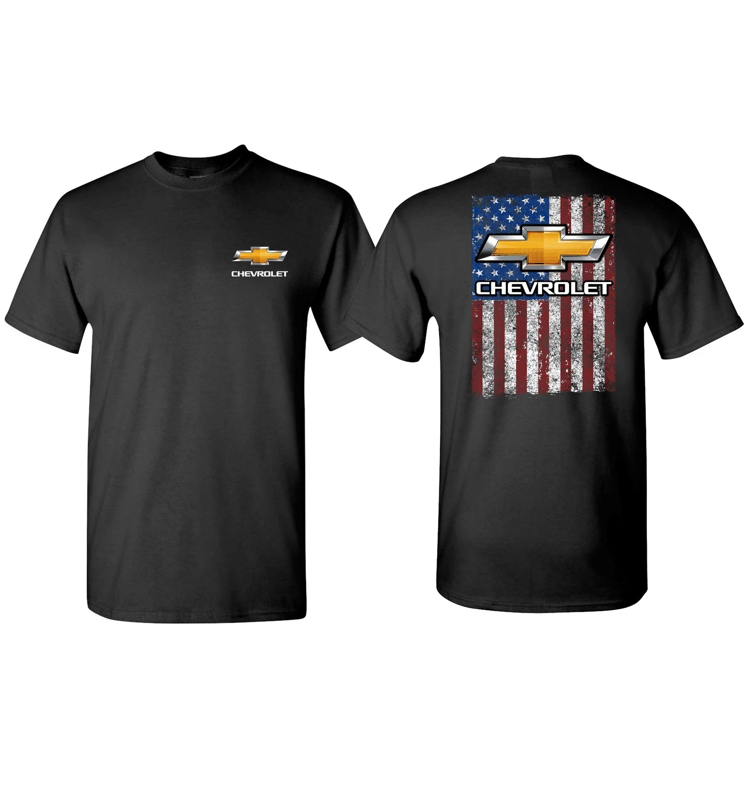 Chevrolet T-Shirt Black Distressed American Flag Bowtie Emblem for Chevy