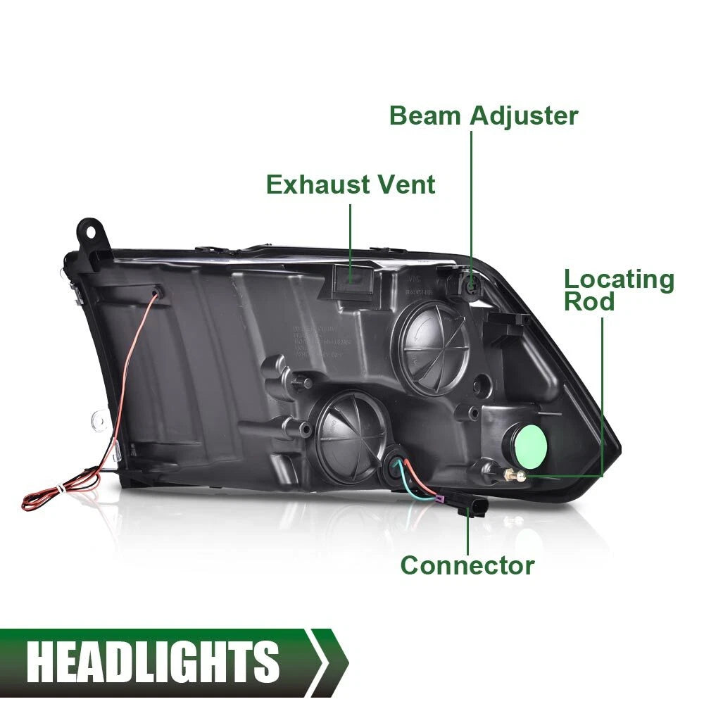 Chrome LED DRL Projector Headlights for Dodge Ram 1500 2500 3500 (2009–2018)