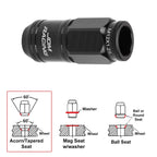 20Pc M12X1.25 Black JDM Open End Cone Wheel Lug Nuts + Spline Locks + Key