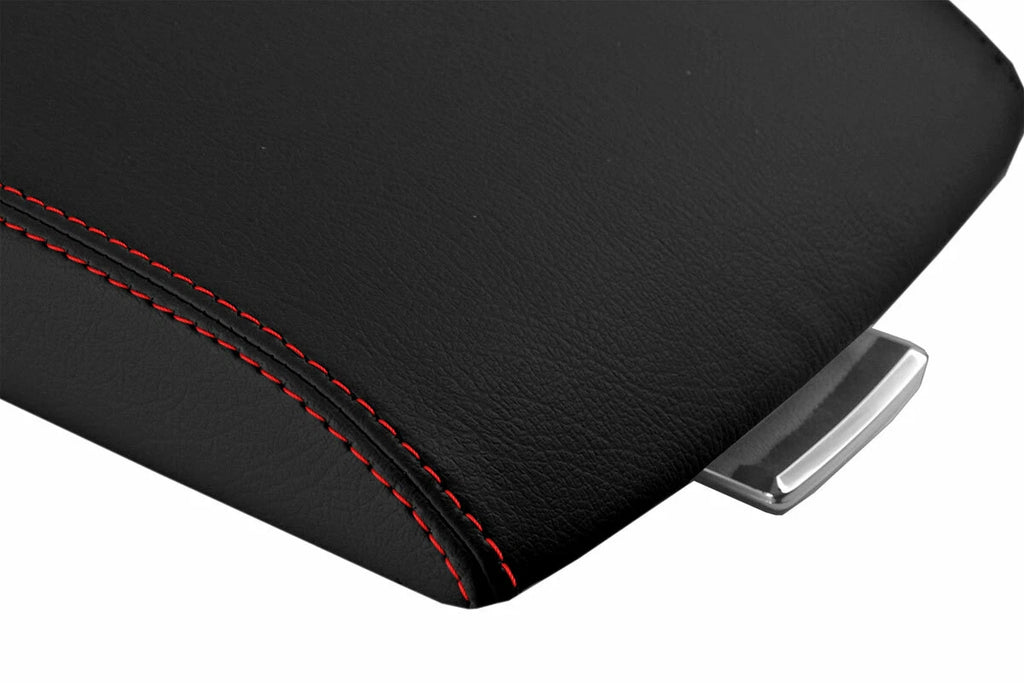 Leather Console Lid Armrest Cover for Ford Flex (2009–2019) Red Stitch