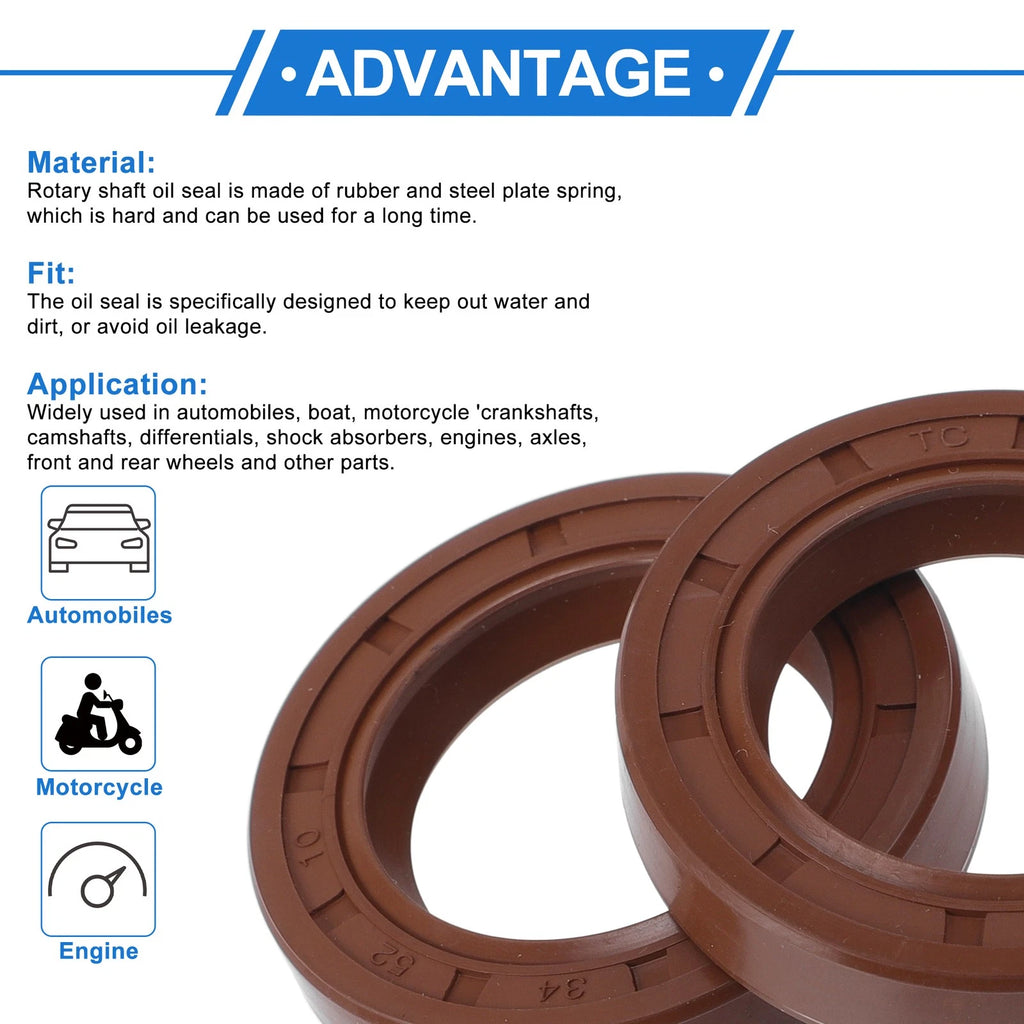 2X Oil Seal Rotary Shaft Seal FKM Rubber 34x52x10mm for Various Models