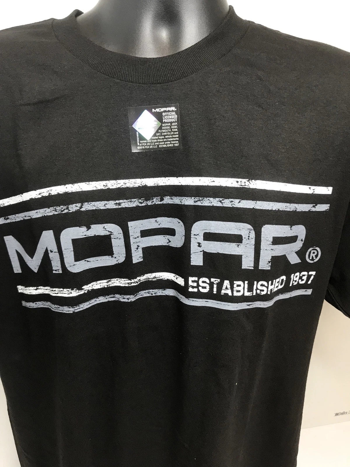 Licensed Mopar T-Shirt with White Established 1937 Emblem for Dodge Jeep RAM