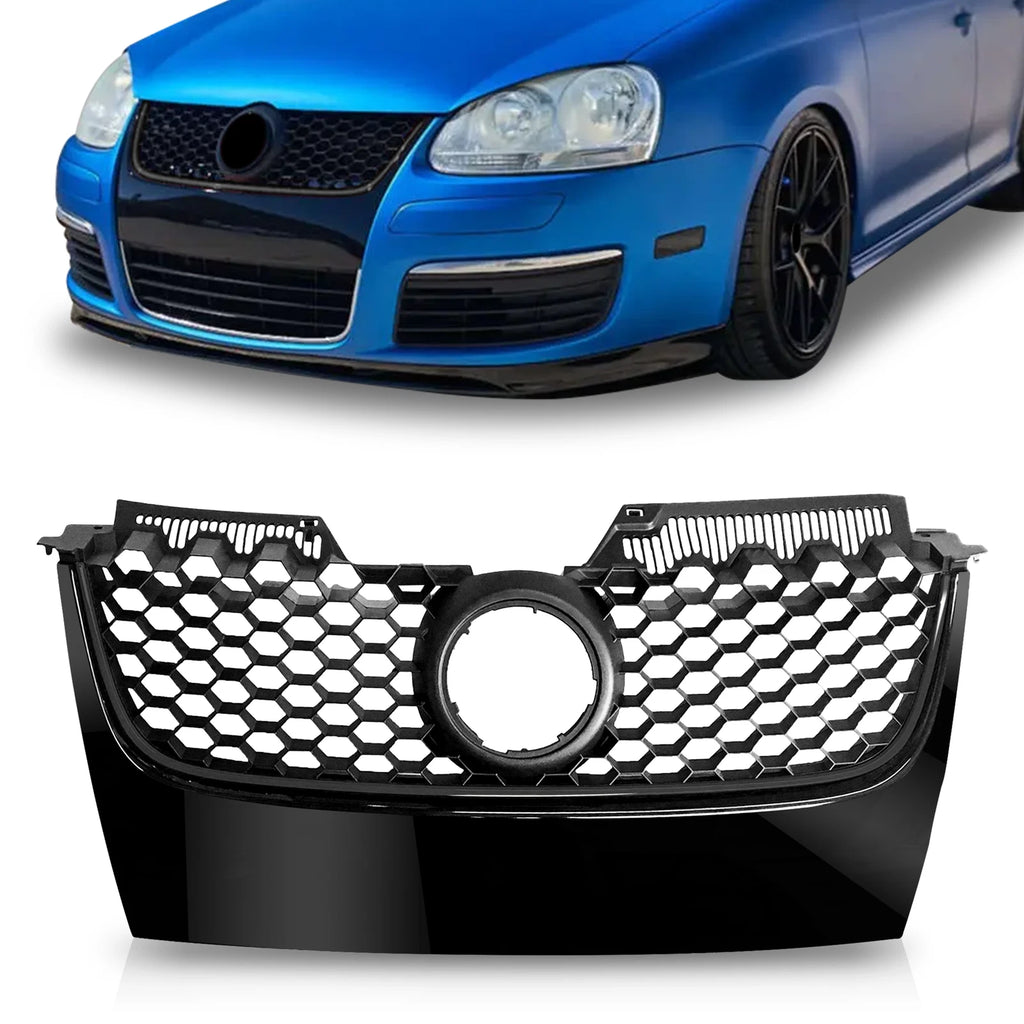 Badgeless Hex Mesh Grille for VW Jetta GLI GTI (2006–2009) Glossy Black
