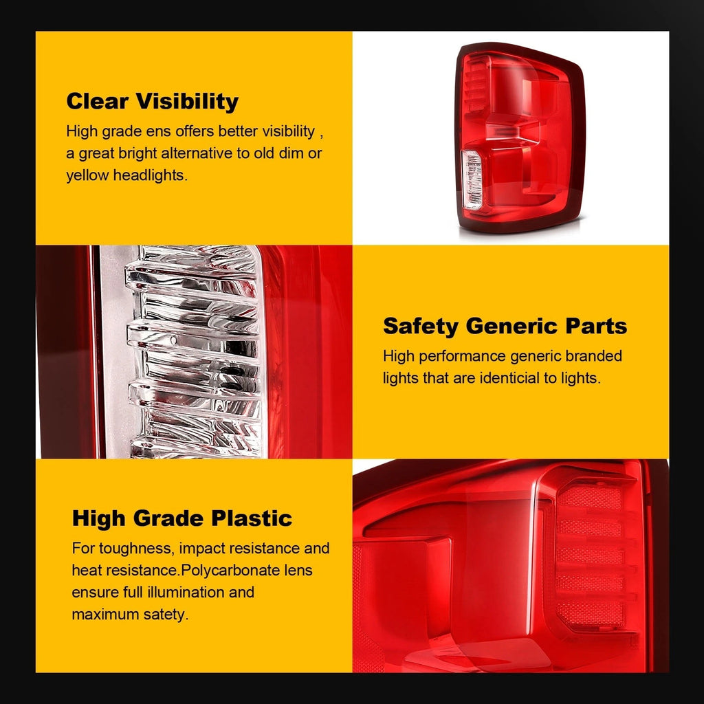 2X Rear Tail Lights for Chevrolet Silverado, GMC Sierra (2014–2019)