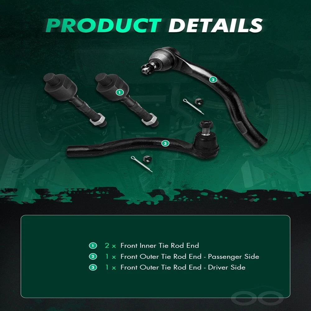 Set of 4 Inner & Outer Tie Rod Ends for Honda Accord (2003–2007)