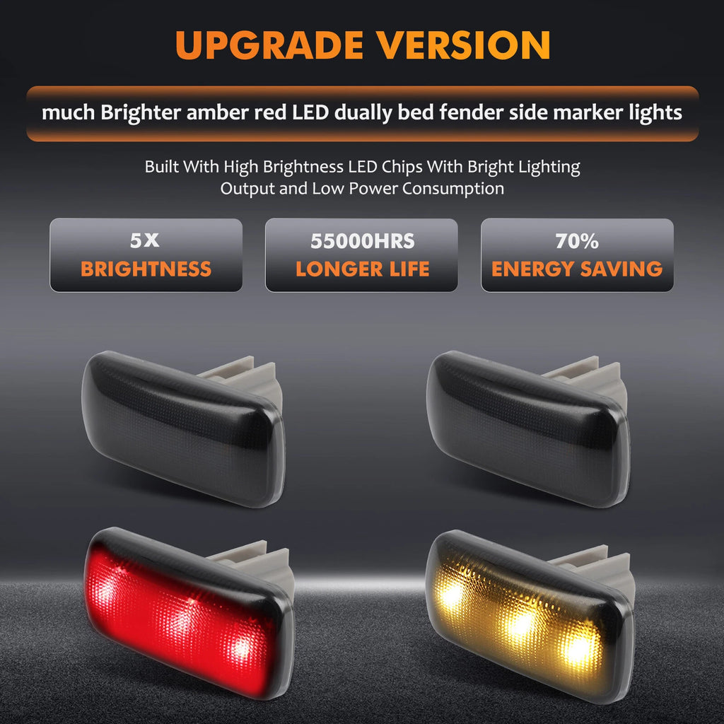 Set of 4 Smoked LED Fender Side Marker Lights for Dodge RAM 2500 3500 (2010–2018)