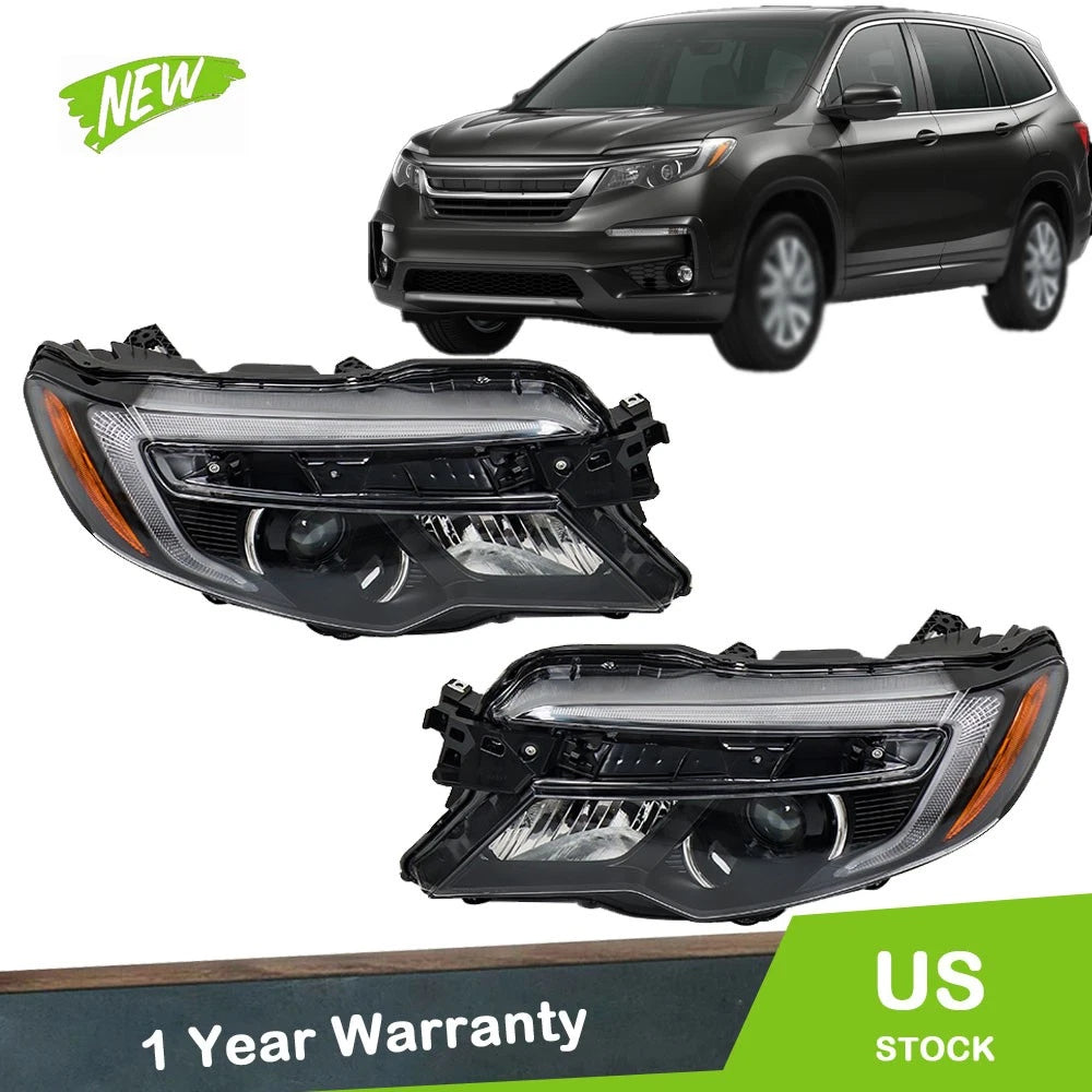 Set of 2 Halogen Headlights with LED DRL for Honda Pilot (2016–2018) & Ridgeline (2017–2020)