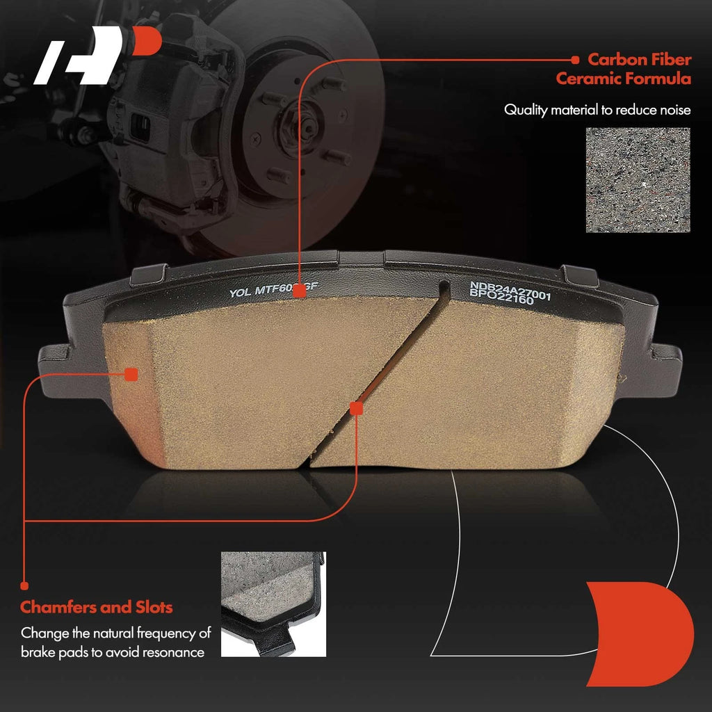 Set of 4 Front Ceramic Brake Pads with Hardware for Kia Telluride (2020–2023)