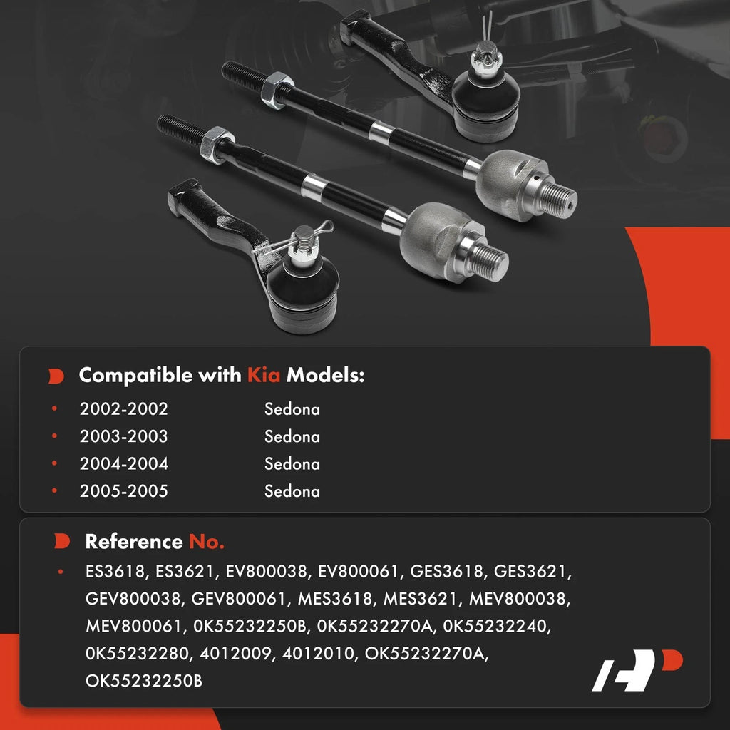 Set of 4 Tie Rod Ends for Kia Sedona (2002–2005)
