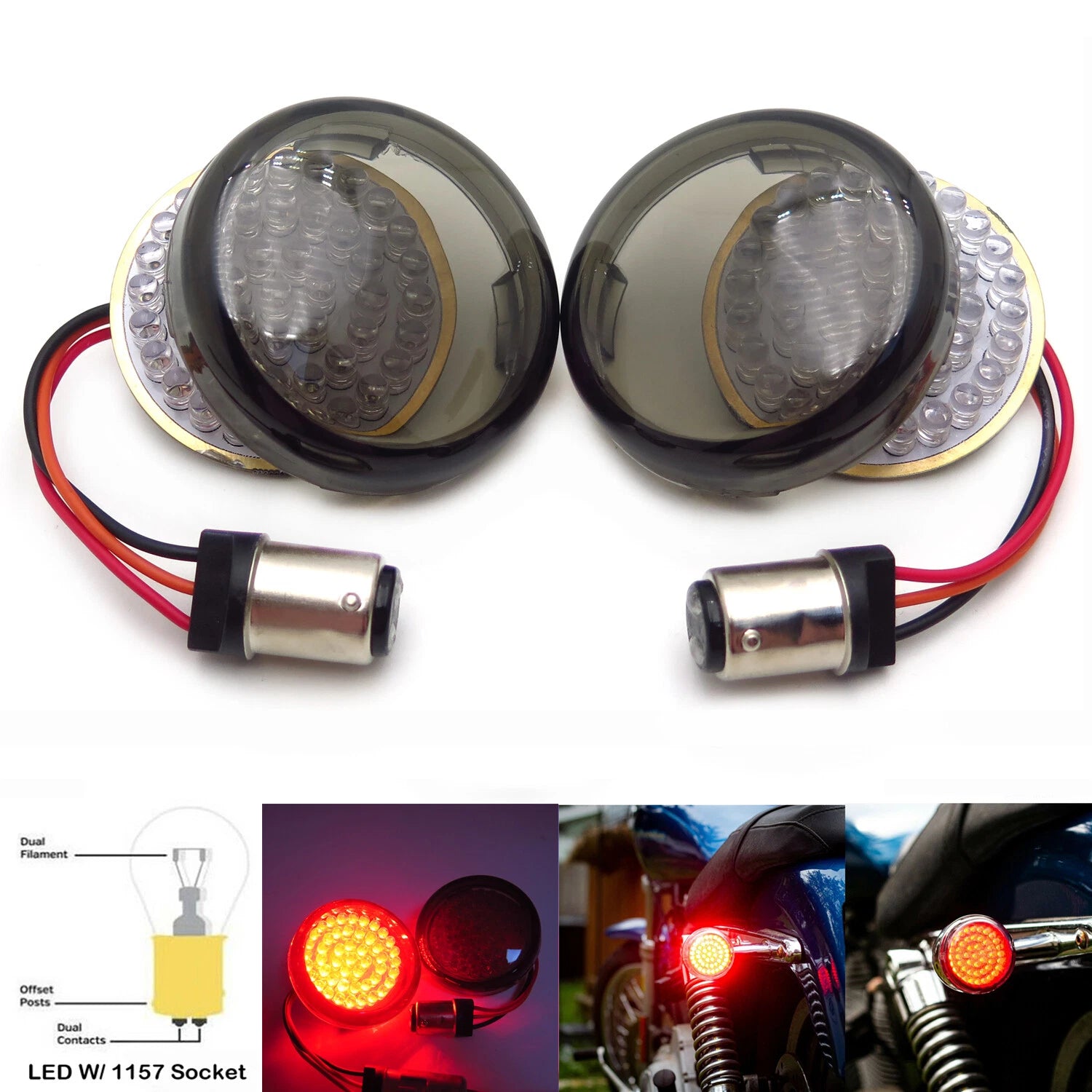2" Bullet LED Rear Turn Signal Kit for Harley (Smoked Lenses)