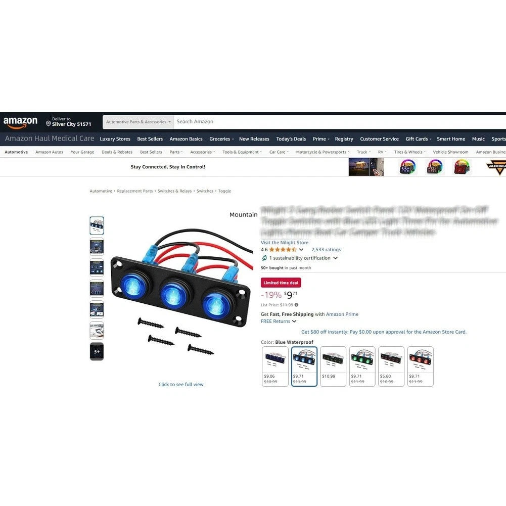 6 Gang LED Switch Panel for RV Boat Car (12V, IP67 Waterproof)