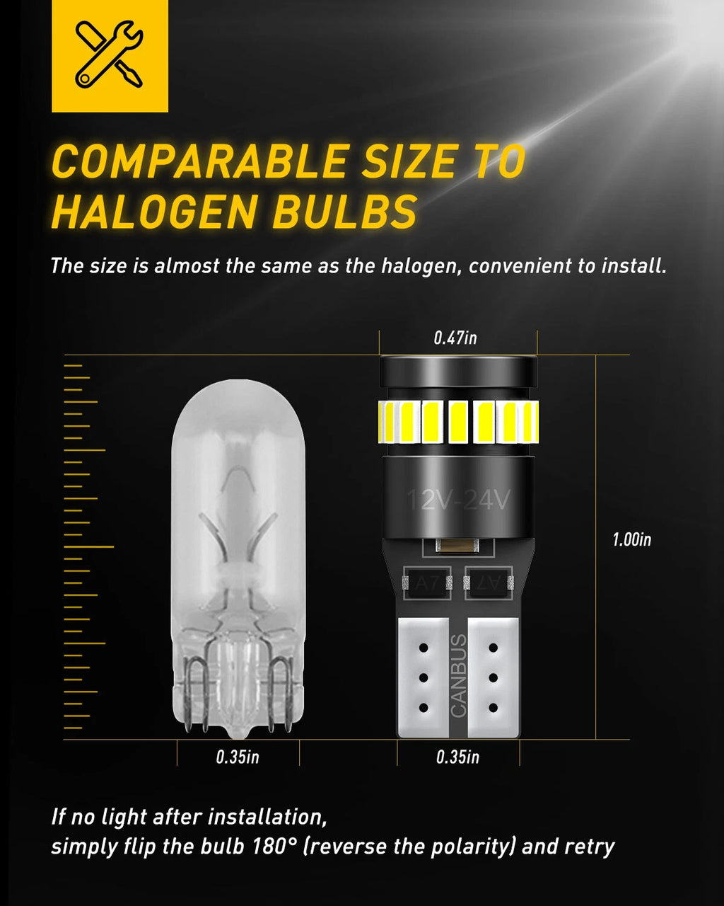 10x White LED T10 Bulbs for Interior Lighting (Universal)