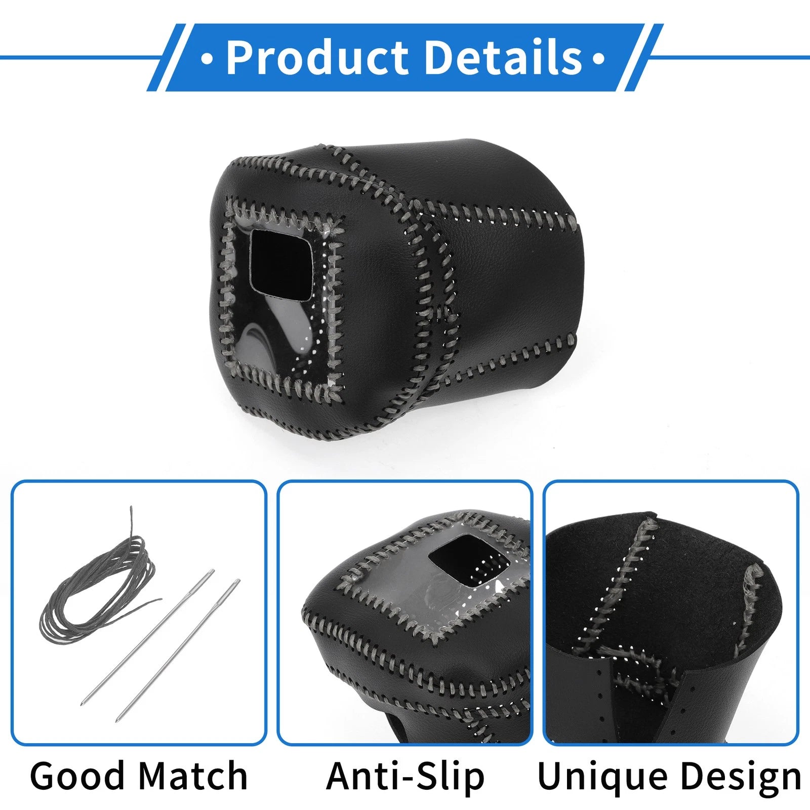 Gear Shift Knob Cover for Nissan Rogue (2021–2024) Black Grey Faux Leather