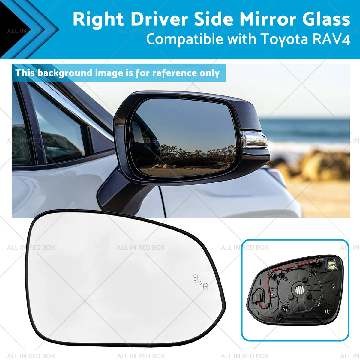 Right Driver Side Mirror Glass with Heater for Toyota RAV4 (2016–2018)