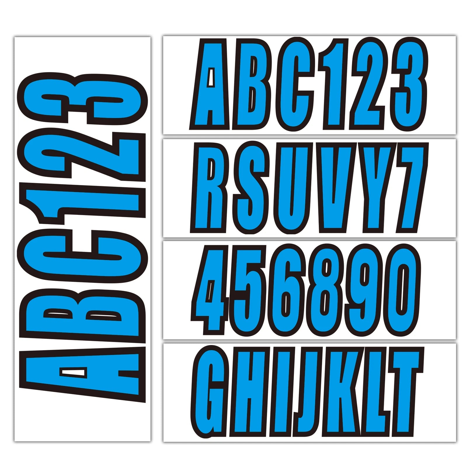 Set of 4 Solid Blue Numbers and Letters Decal Kits 3" for Boats & PWCs