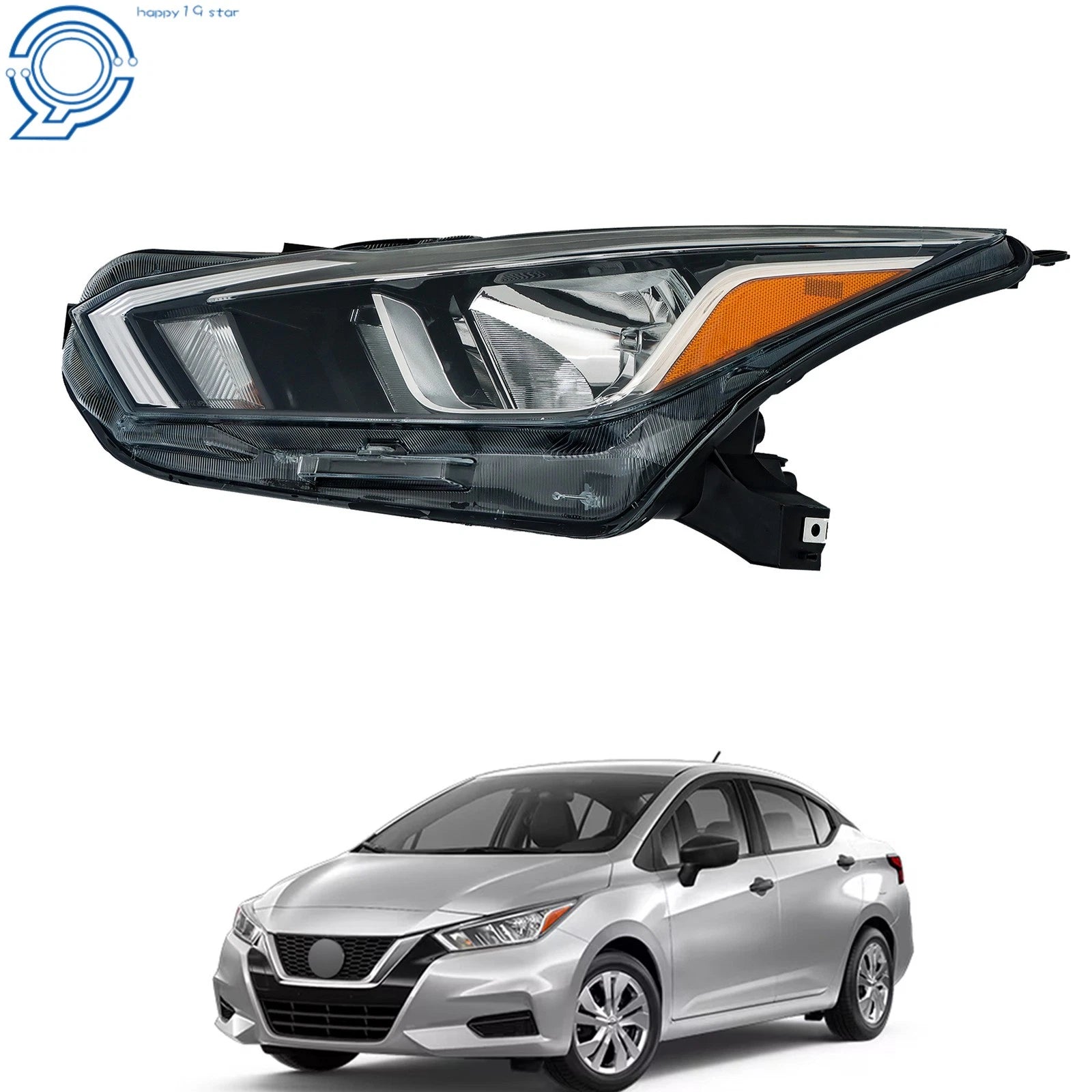 Headlight Assembly for Nissan Versa SV (2020-2021) Halogen Chrome Clear Lens