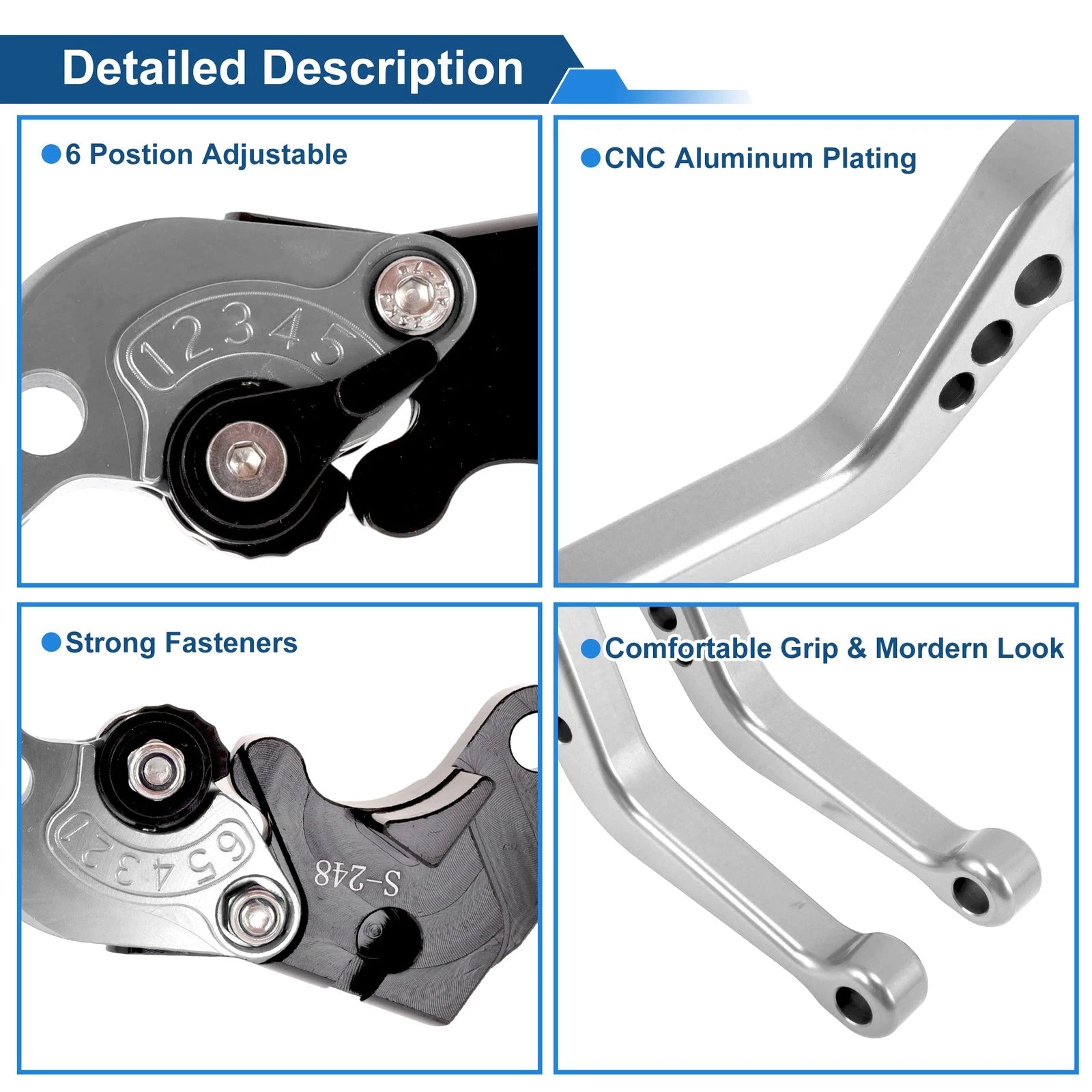 Adjustable Short Brake Clutch Levers for Suzuki GSXR750 (2004–2005) Silver Tone