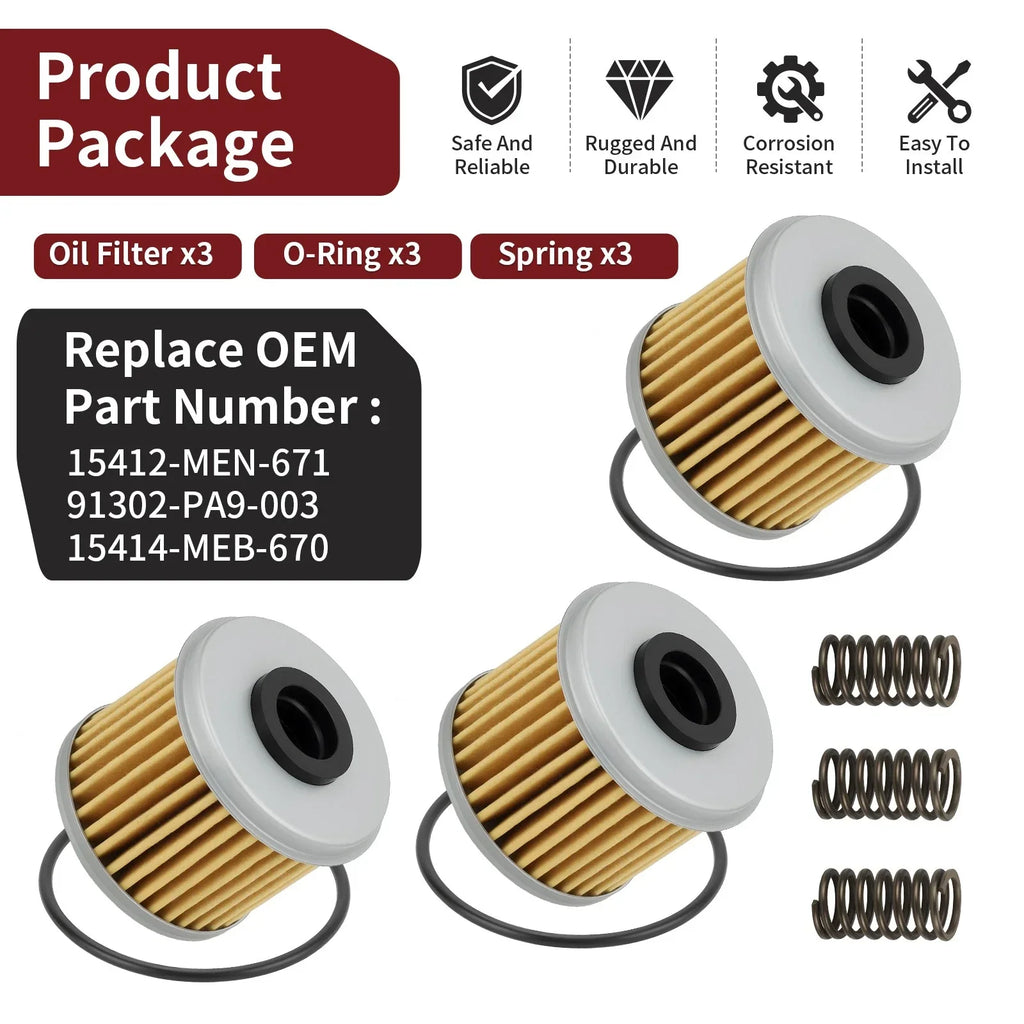 3x Oil Filter & Spring Kit for Honda TRX450R TRX450ER Sportrax 450 (2009–2014)