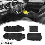 Set of 3 Armrest Covers for Honda Civic (2016–2020) Black with Black Line