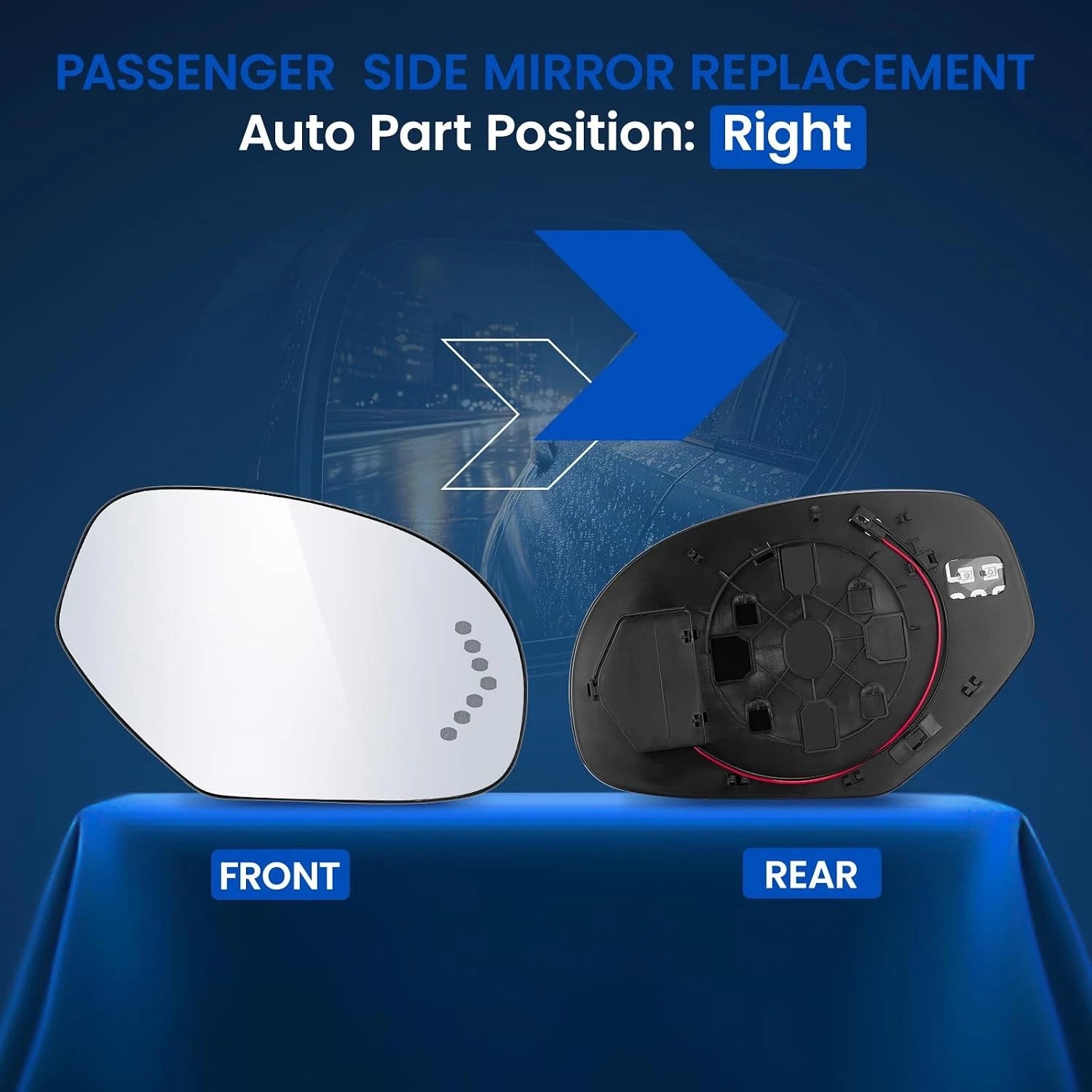 Heated Passenger Side Mirror Glass RH for Cadillac Escalade ESV (2007–2014)